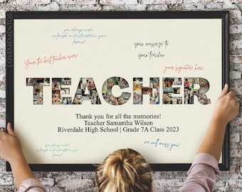 Gift for Teacher from Students, Retirement Gift for Teacher, Personalized teacher photo collage gift from class, End of School Year Gift