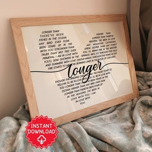 Longer By Dan Fogelberg Song Lyrics Printable Wall Art Instant, Anniversary Gift, Birthday Gift, Wedding Gift, Valentines, Christmas