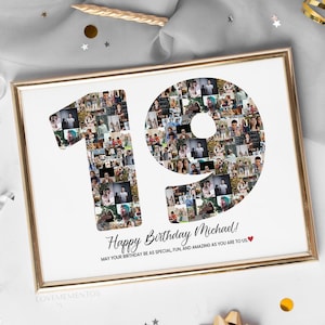 Regalo de cumpleaños número 19 para niño y niña, tarjeta imprimible para cumpleaños número 19, invitación para cumpleaños número 19, póster SVG para cumpleaños número 19, regalo con foto para camiseta, amigo, niño y niña