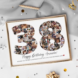 Cadeau de 38e anniversaire pour lui, 38e anniversaire photo collage, 38e anniversaire carte fête svg invitation imprimable, 38e anniversaire photo hommes femmes