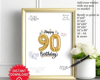 90th Birthday Party Decorations, 90th Birthday Gift for Women, 90 years old gift for Men, 90th Birthday Guest Book Sign Poster Ideas, 90 yrs