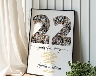22 ans de mariage, cadeau carte 22e anniversaire pour mari et femme, cadeau 22e anniversaire de mariage pour lui, compte à rebours image svg 22 ans