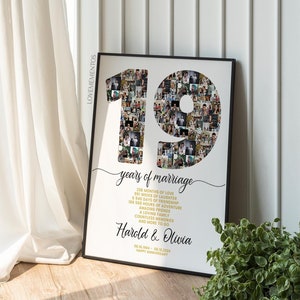 19 anos de casamento, cartão de presente de 19º aniversário para marido e mulher, presente de 19º aniversário de casamento para ele e ela, contagem regressiva de imagem svg de 19 anos