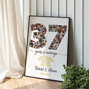 37° anniversario collage fotografico regalo marito moglie, 37° anniversario di matrimonio regalo genitori coppie, 37 anni anniversario carta SVG conto alla rovescia
