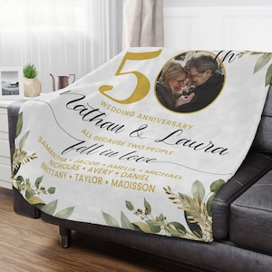 Personalized 50th Anniversary Blanket, Couples Photo Blanket,  All Because Two people fell in love, 50th Wedding Anniversary Gifts, Golden