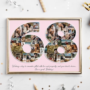 68th Geburtstagsgeschenk für Sie & Ihn, Geschenk 68 Jahre alt für Männer Frauen, Happy 68th Party Dekoration Einladungskarte Mama Papa, personalisierte Collage