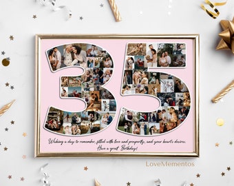 35th Birthday Gift for Her Women, 35 Years Old Gift for Him Men, 35th Card Decoration Invitation Wife Best friend, Personalized Collage Idea
