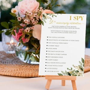 50周年記念ゲーム印刷可能なI Spy、ゲストエンターテイメントのための金婚式記念パーティーゲーム、記念パーティーのアイデア、50年