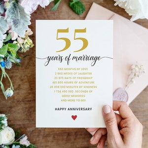 Tarjeta del 55 aniversario, regalo imprimible del 55 aniversario de bodas para parejas, cuenta regresiva del 55 aniversario, 55 años de aniversario de padres casados