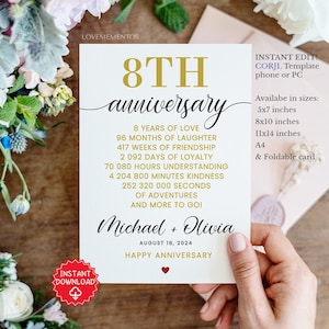 Tarjeta del octavo aniversario, regalo de cerámica para el octavo aniversario de matrimonio, regalo para él y para ella, octavo aniversario de bodas para imprimir