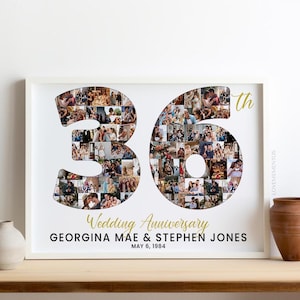 Regalo fotográfico de aniversario de bodas número 36 para él y su esposo, regalo de aniversario número 36 para su esposa, collage de fotos de tarjeta imprimible de aniversario número 36