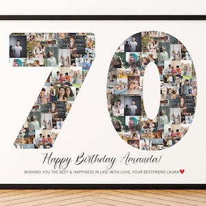 Decoraciones para fiestas de regalo de 70 cumpleaños, collage de fotos de 70 cumpleaños, cartel de bienvenida con foto de invitación de 70 cumpleaños, feliz 70 cumpleaños