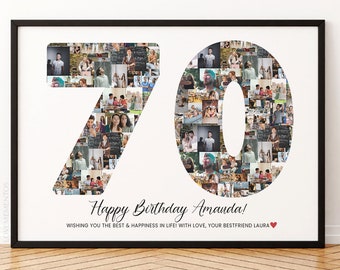 70th Birthday Gift Party Decorations, 70th Birthday Photo Collage, 70th Birthday Invitation Photo Poster Welcome Banner Sign, Happy 70th