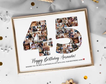 Custom 45th Birthday Gift Photo Collage, 45th Birthday Gift for Men, 45th Birthday Party Decorations Banner Sign Poster, 45th Birthday Women