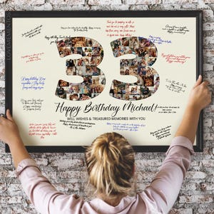 Placa de livro de visitas de 33º aniversário, presente de 33º aniversário para homens, mulheres, ele, ela, cartão de convite para decorações de festa de 33º aniversário SVG, 33 anos