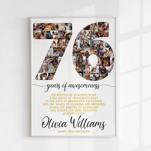 76.Geburtstag Geschenk Foto Collage Countdown, 76 Gründe warum wir dich lieben, Geschenk zum 76.Geburtstag für sie Ihn, Karte zum 76.Geburtstag einladen Poster