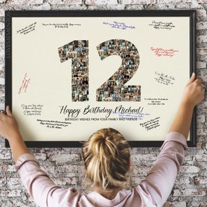 Decorazioni per la festa del 12° compleanno, regalo per il 12° compleanno per ragazzo e ragazza, poster collage fotografico per il 12° compleanno, invito per il 12° compleanno