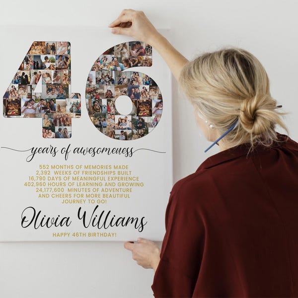 46th Birthday Gift Photo Collage Countdown, 46 reasons why we love you, 46th birthday gift for her him, 46th birthday card invite poster