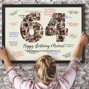 64e verjaardag decoratie gastenboek bord, 64e verjaardag cadeau mannen vrouwen, 64e verjaardagsfeestje uitnodiging poster, 64e verjaardag kaart hem haar