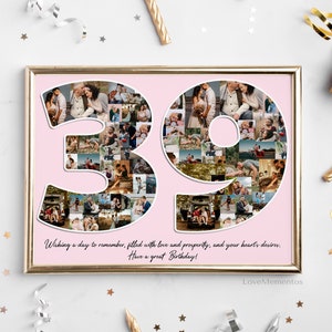 39. Geburtstag Geschenk für Sie und Ihn, 39 Jahre altes Geschenk für Männer Frauen, 39. Geburtstag Party Dekoration Einladungskarte, personalisierte Collage