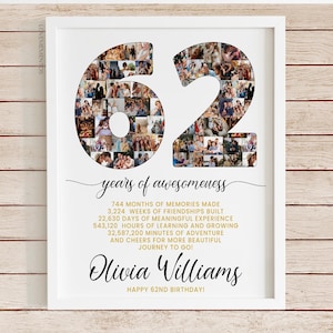 62 Geburtstagsgeschenk Foto Collage Countdown, 62 Gründe warum wir dich lieben, 62 Geburtstagsgeschenk für sie Ihn, 62 Geburtstagskarte einladen Poster
