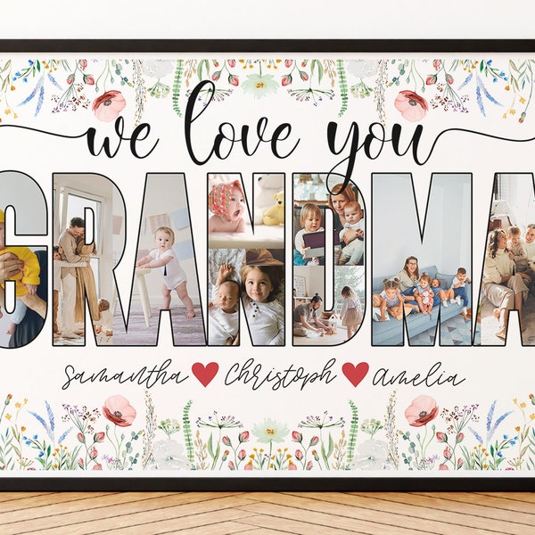 Grandma Photo Gift from Grandkids, Custom Collage Art Grandma from Baby, birthday gift for grandma mothers day, gift from granddaughter idea