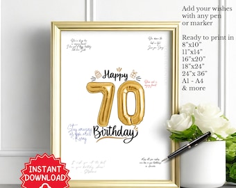 Cadeau 70e anniversaire femme homme, décorations 70e anniversaire, affiche du livre d'or 70e anniversaire maman papa, panneau d'invitation 70e anniversaire jeux de cartes