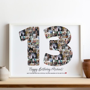 Cadeau de 13e anniversaire garçon fille, carte imprimable de 13e anniversaire, invitation de 13e anniversaire, 13e anniversaire affiche SVG chemise collage photo fils fille