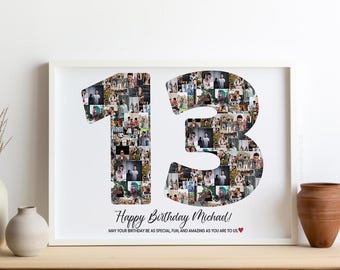 13th Birthday Gift Boy Girl, 13th Birthday Printable Card, 13th Birthday invitation, 13 Birthday Poster SVG Shirt Photo Collage Son Daughter
