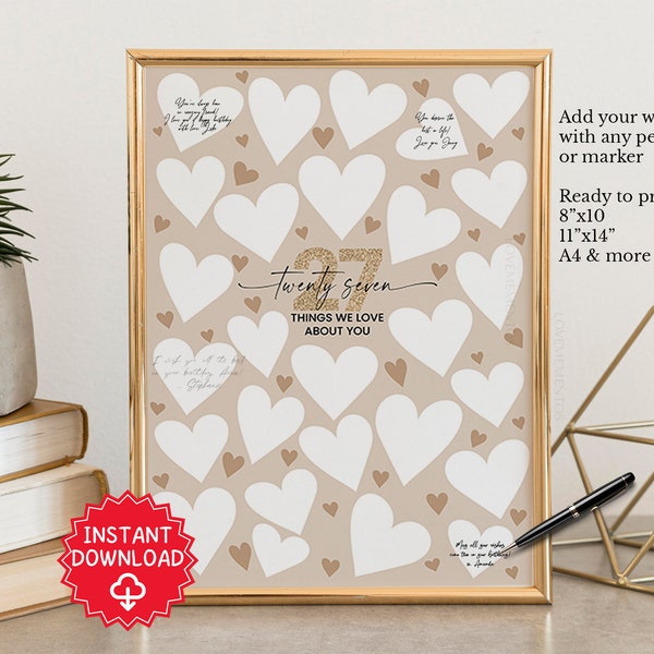 27th birthday decoration, 27 Things we love about you guestbook, 27th birthday gift for him her, 27 years old, 27th birthday card invitation