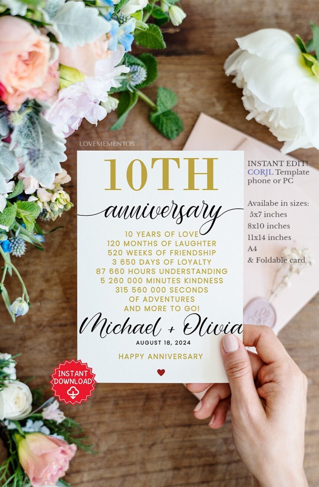 10th Anniversary Card, Tin 10th Anniversary Gift Husband Wife Couple ...