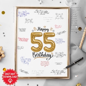 Printable 55th Birthday Decorations, 55th Birthday Guest Book, 55th Birthday Party Welcome Sign Banner Poster, 55th Birthday Theme Ideas