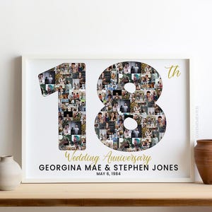 Cadeau collage photo 18e anniversaire de mariage pour lui elle, photo anniversaire 18 ans mari femme, carte svg ornement 18e anniversaire