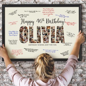 Custom 46th Birthday Guest Sign Name Collage, 46th Birthday Party Decorations, 46th Birthday Banner Theme Invitation, 46 Birthday Man Woman