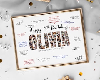 Custom 70th Birthday Guest Sign Name Collage, 70th Birthday Party Decorations, 70th Birthday Banner Theme Invitation, 70 Birthday Man Woman