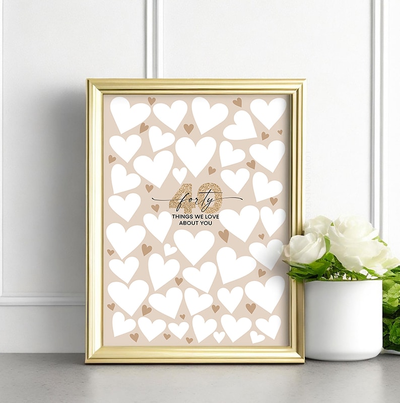 40th Birthday Gift, 40 Reasons We Love You Guestbook, 40th Birthday decorations, 40 things we love about you, 40th Birthday Poster Men Women image 5
