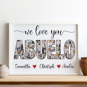 Colagem de Abuelo, presente de dia dos pais para o avô, presente de aniversário com foto de Abuelo, presente de avô dos netos, netos, dia dos pais Abuelo