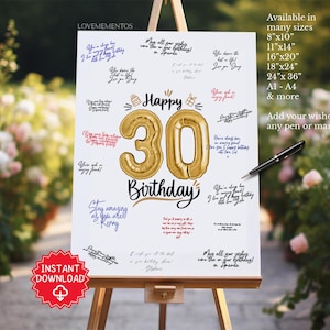 Druckbare 30. Geburtstag Dekorationen, 30. Geburtstag Gästebuch, 30. Geburtstag Party Willkommensschild Banner Poster, 30. Geburtstag Thema Ideen