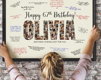 Custom 67th Birthday Guest Sign Name Collage, 67th Birthday Party Decorations, 67th Birthday Banner Theme Invitation, 67 Birthday Man Woman
