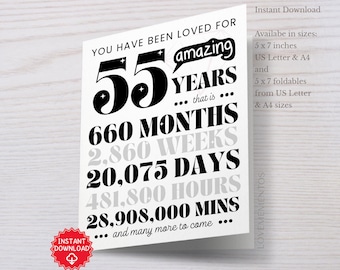55th Birthday Printable Card, 55th Birthday Gift Men Women, Funny 55th Birthday Greeting Card, 55th Birthday Party Invite Decoration Poster