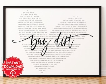 Compra la letra de la canción "Dirt" de Jordan David para decorar tu pared, canción de boda, primer baile, canción de amor imprimible, regalo para parejas, aniversario, San Valentín.