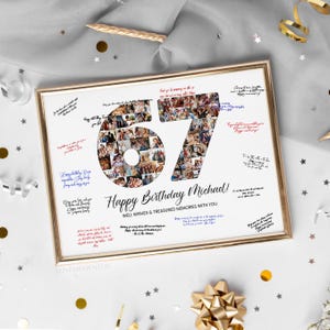 67e verjaardag decoratie gastenboek bord, 67e verjaardag cadeau mannen vrouwen, 67e verjaardagsfeestje uitnodiging poster, 67e verjaardag kaart hem haar