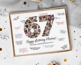 67th Birthday Decoration Guest Book Sign, 67th Birthday Gift Men Women, 67th Birthday Party Invitation Poster, 67th Birthday Card Him Her