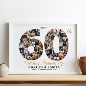 Custom 60th Anniversary Decorations, 60 Years Wedding Anniversary Gift for Parents, 60th Anniversary Photo Collage Gift for Couples Diamond