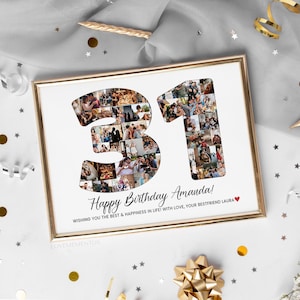 Presente de aniversário de 31 anos para ele e ela, colagem de fotos de aniversário de 31 anos, convite para festa de cartão de aniversário de 31 anos svg para impressão, ideias de tema de aniversário de 31 anos