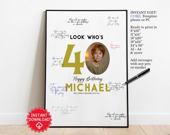 Cartel de decoraciones de cumpleaños número 40, invitación de regalo de cumpleaños número 40, decoración de tarjeta de juegos de cumpleaños número 40, banner de fiesta de cumpleaños número 40 hombres mujeres signo de invitado