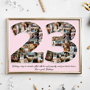 23e verjaardagscadeau voor haar en hem, 23 jaar oud cadeau mannen vrouwen, gelukkige 23e verjaardagsfeestje decoratie uitnodigingskaart, gepersonaliseerde collage