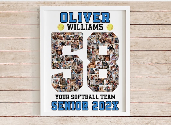 Softball Senior Night, Softball Jersey Number Photo Collage, Softball Player Gift, Softball Graduation, Softball Poster, Softball Coach Sign