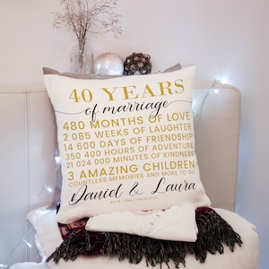 40th Anniversary Pillow, 40th Anniversary Gifts for Parents, 40 years anniversary decorations, ruby wedding anniversary gift for couples
