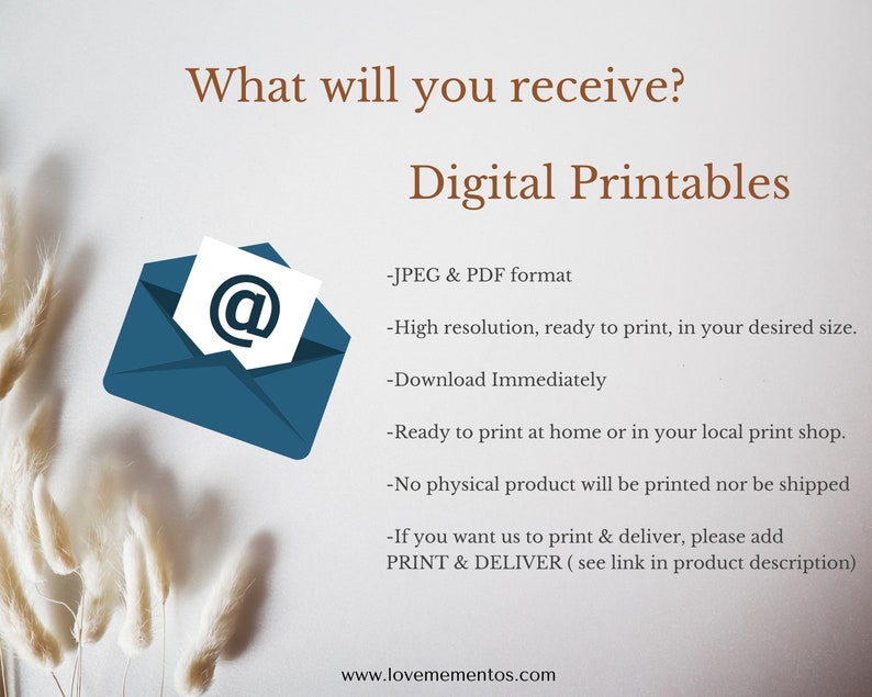 Peut inclure: Fichiers imprimables num&eacute;riques au format JPEG et PDF. Haute r&eacute;solution, pr&ecirc;ts &agrave; imprimer &agrave; la maison ou dans une imprimerie locale. T&eacute;l&eacute;chargement imm&eacute;diat. Aucun produit physique ne sera exp&eacute;di&eacute;. Si vous souhaitez imprimer et livrer, veuillez ajouter IMPRIMER & LIVRER (voir le lien dans la description du produit).